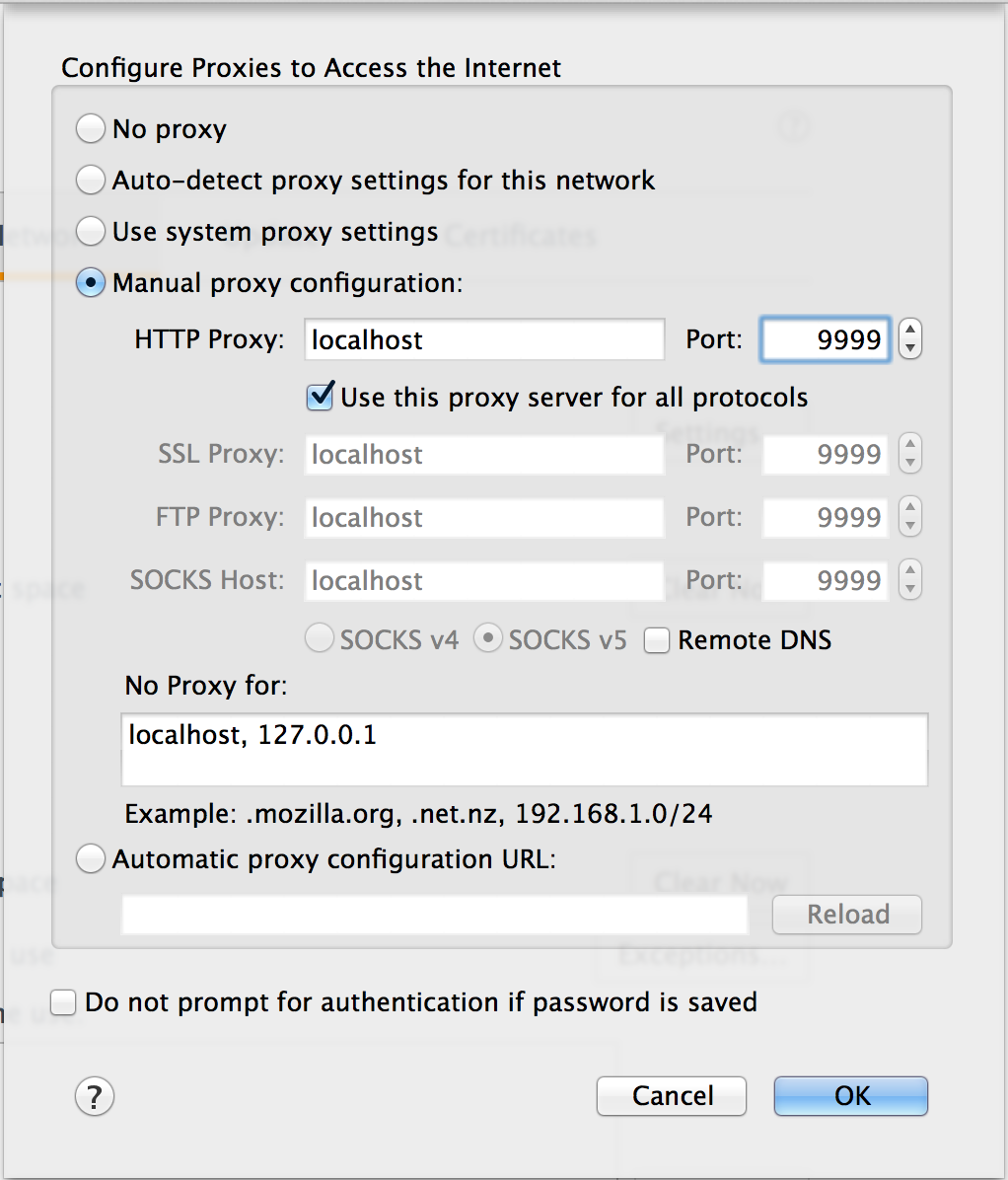 Firefox proxy screenshot